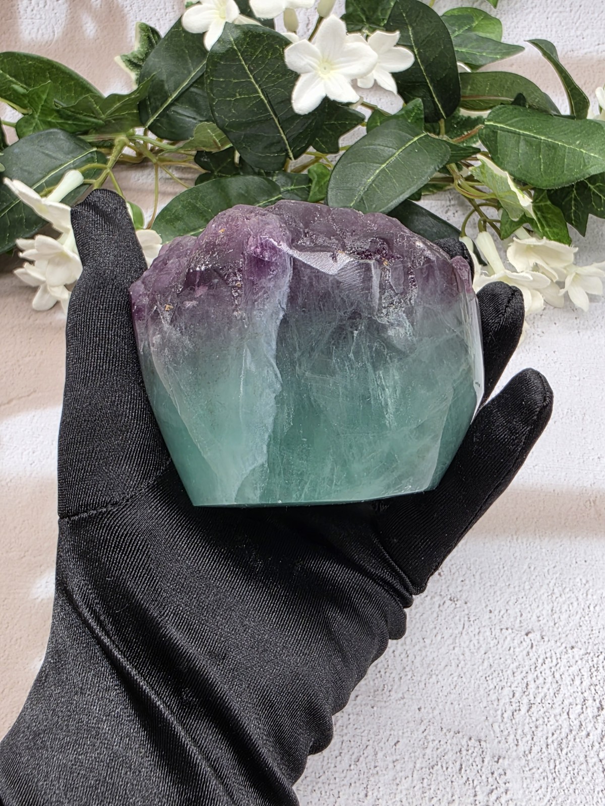 Natural Fluorite Cupcake Polished Freeform Purple Aqua Crystal w/ Light Stand