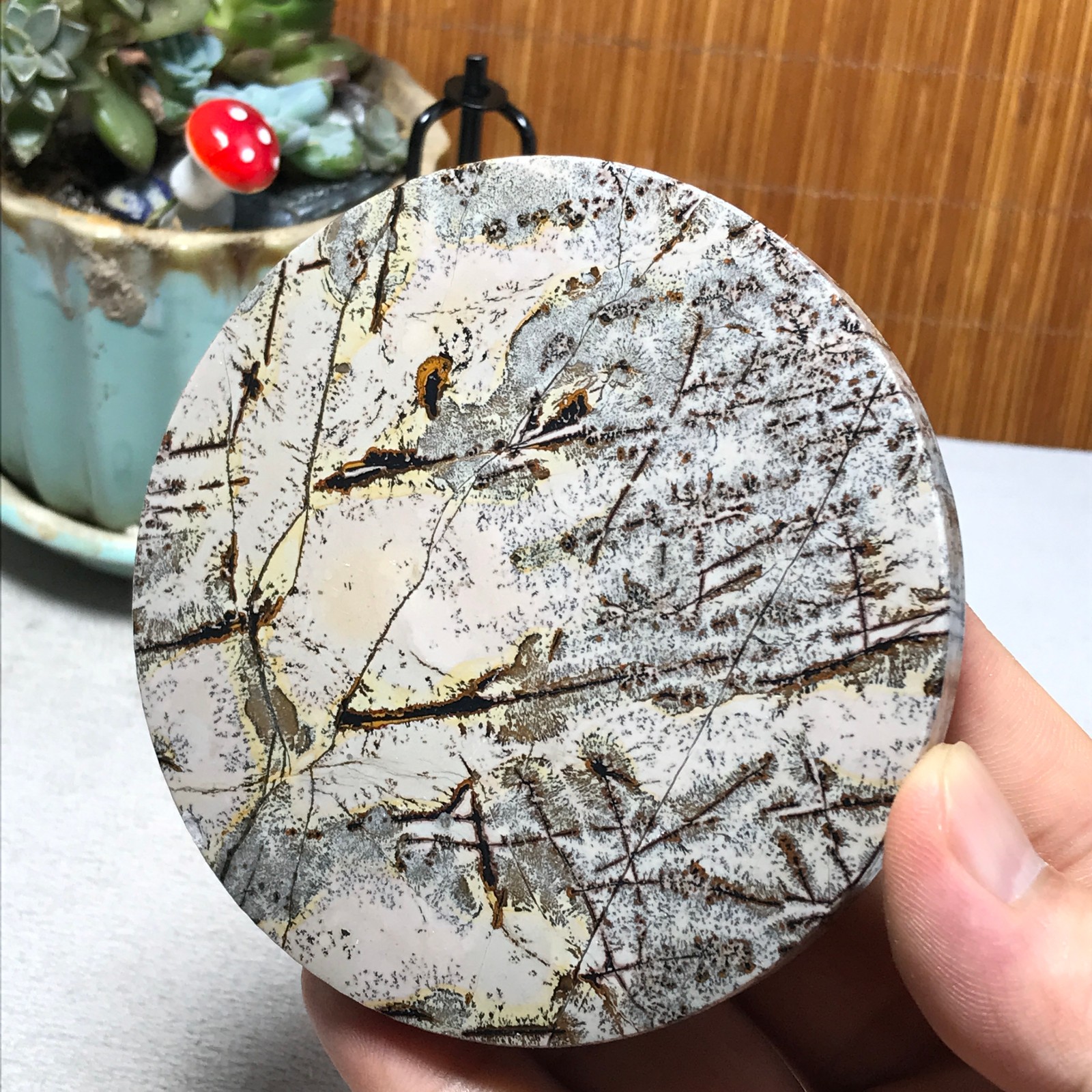 93mm Natural Chinese painting stone crystal ornaments for home decoration A6485