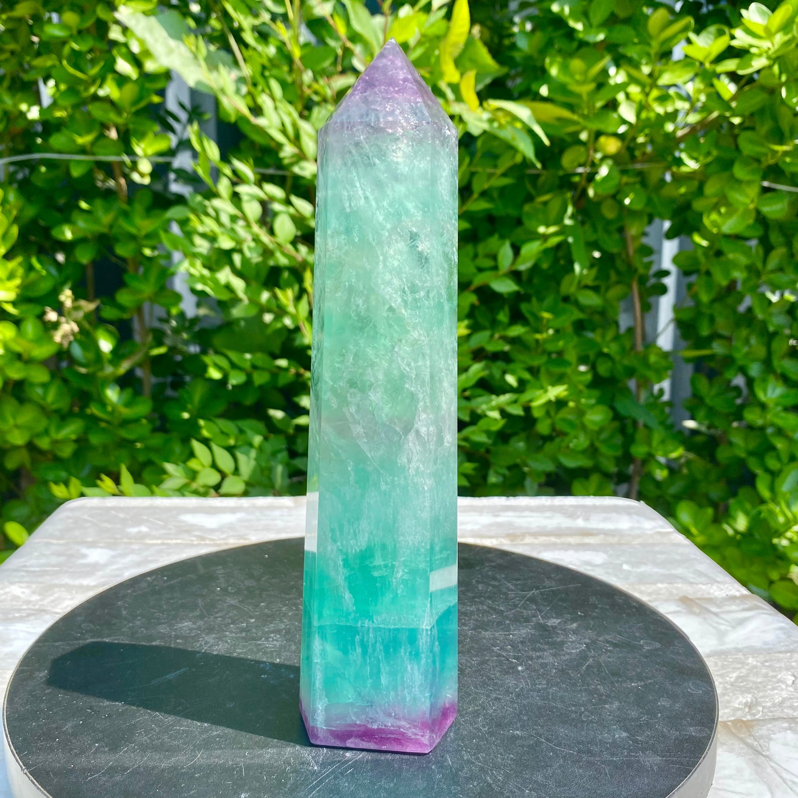 1.96LB Natural Rainbow Fluorite Obelisk Quartz Crystal Wand Tower Point Heal