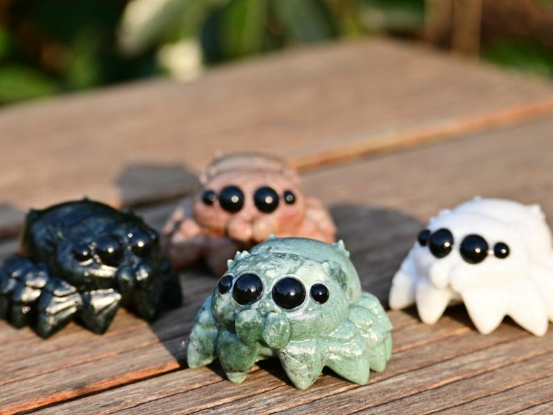 2.3” Natural carved mixed material spider Reiki decor figurine healing gift 1pc