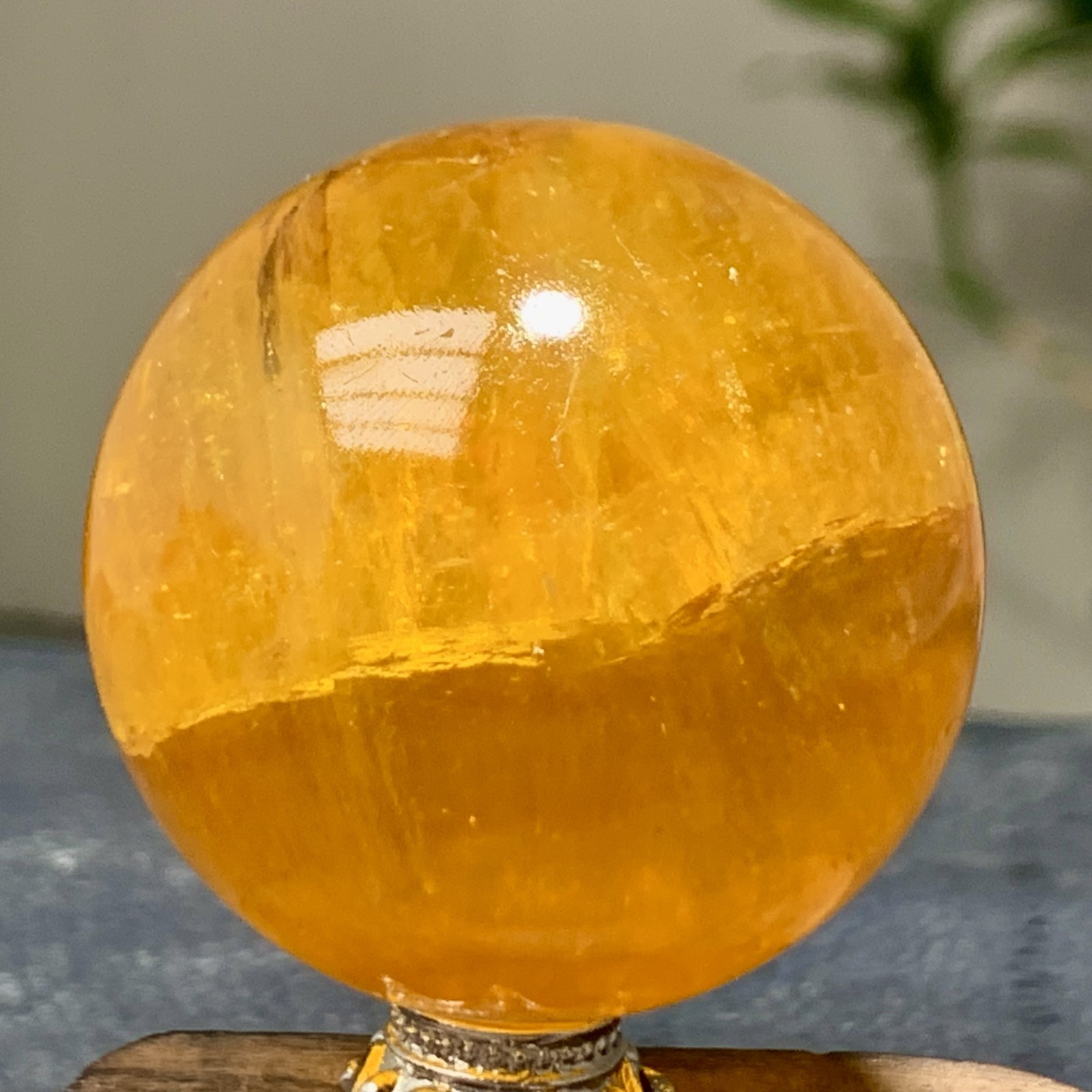 126G Natural yellow fluorite and mica symbiotic crystal ball healing