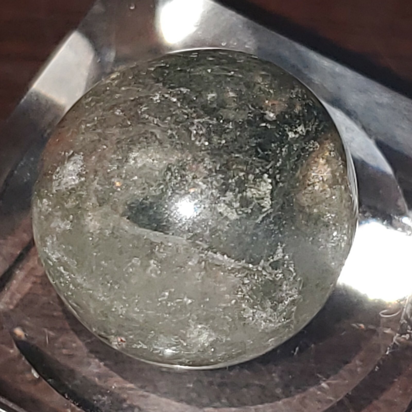 Garden Scenic Chlorite Included Quartz Sphere Ball Orb Marble 17.9mm, 8g.
