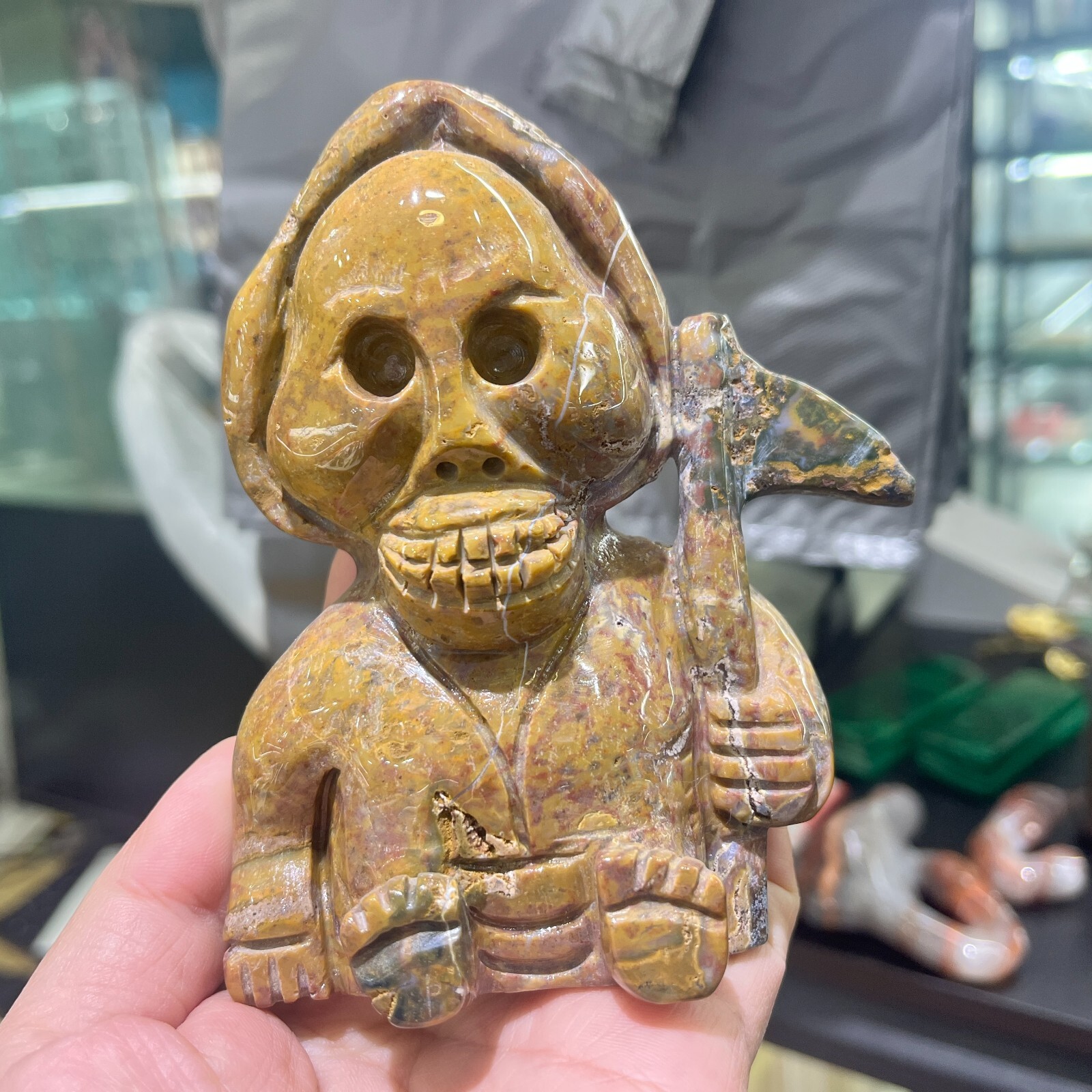 1PC Natural Ocean Jasper quartz hand-carved skull crystal reiki healing Decor