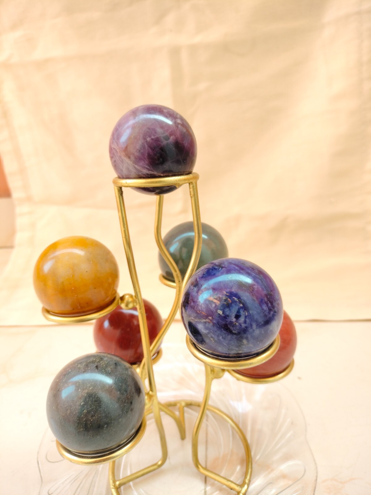 Seven chakra Spheres with stand | 2 set | Hand made|50mm approx