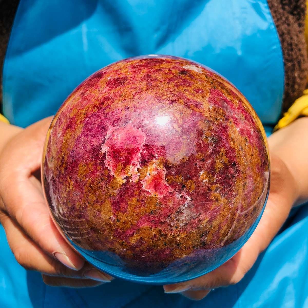 5.65 LB Natural Rhodonite Crystal Sphere Pink Black Healing Gem Stone 4781