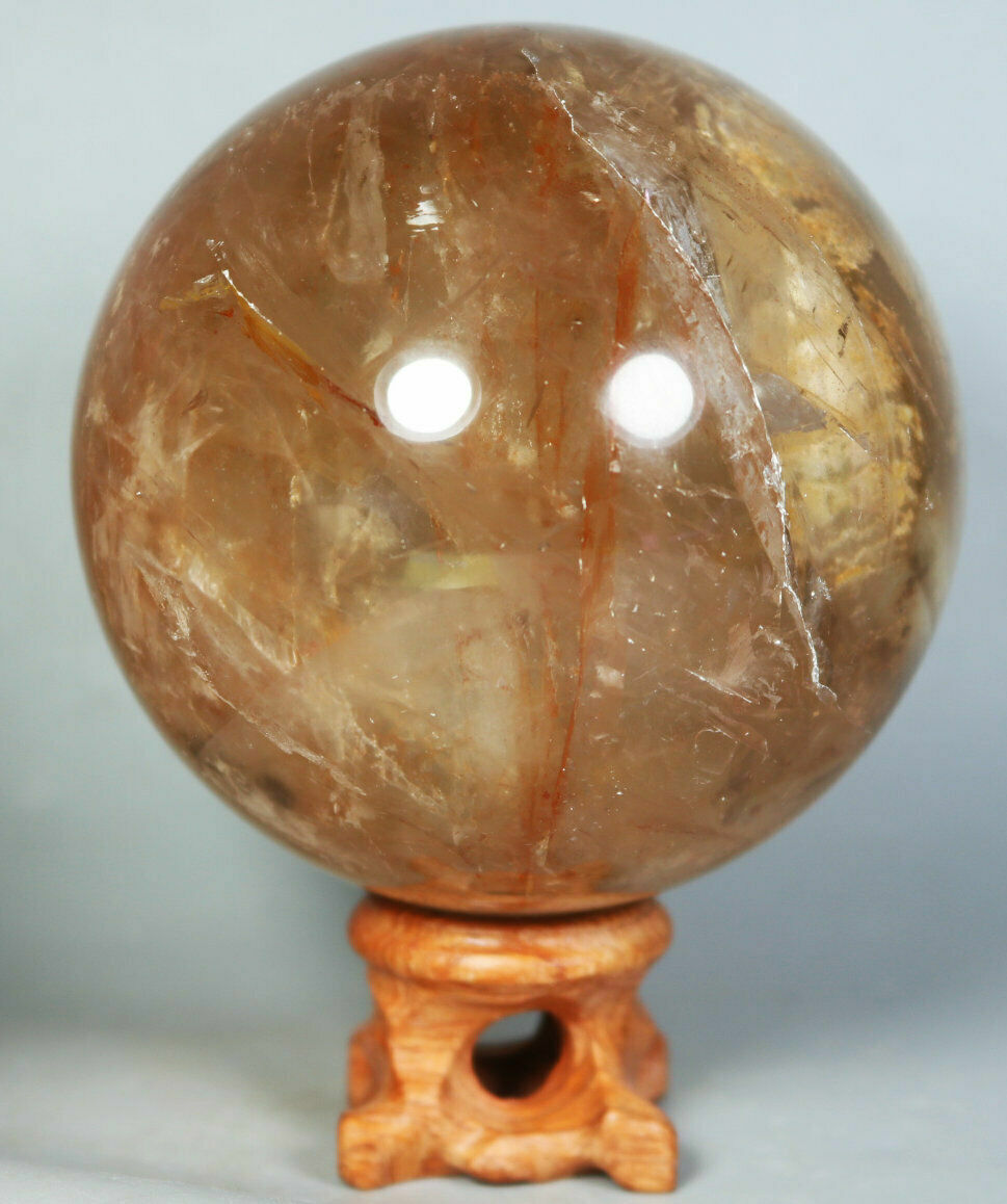 Natural RED QUARTZ Hematoid Crystal PHANTOM MULTI INCLUSIONS Sphere / Stand 73mm