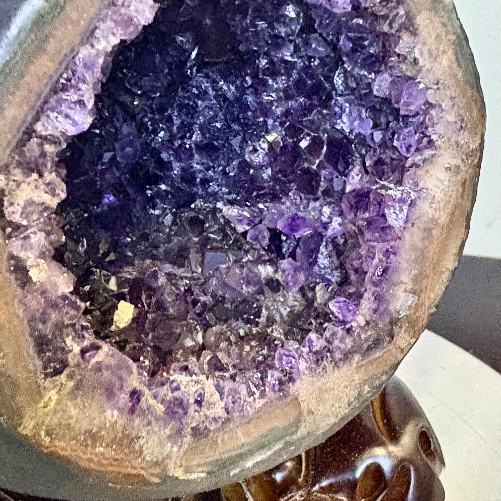 5.6LB Natural uruguay amethyst geode quartz money bag crystal +stand