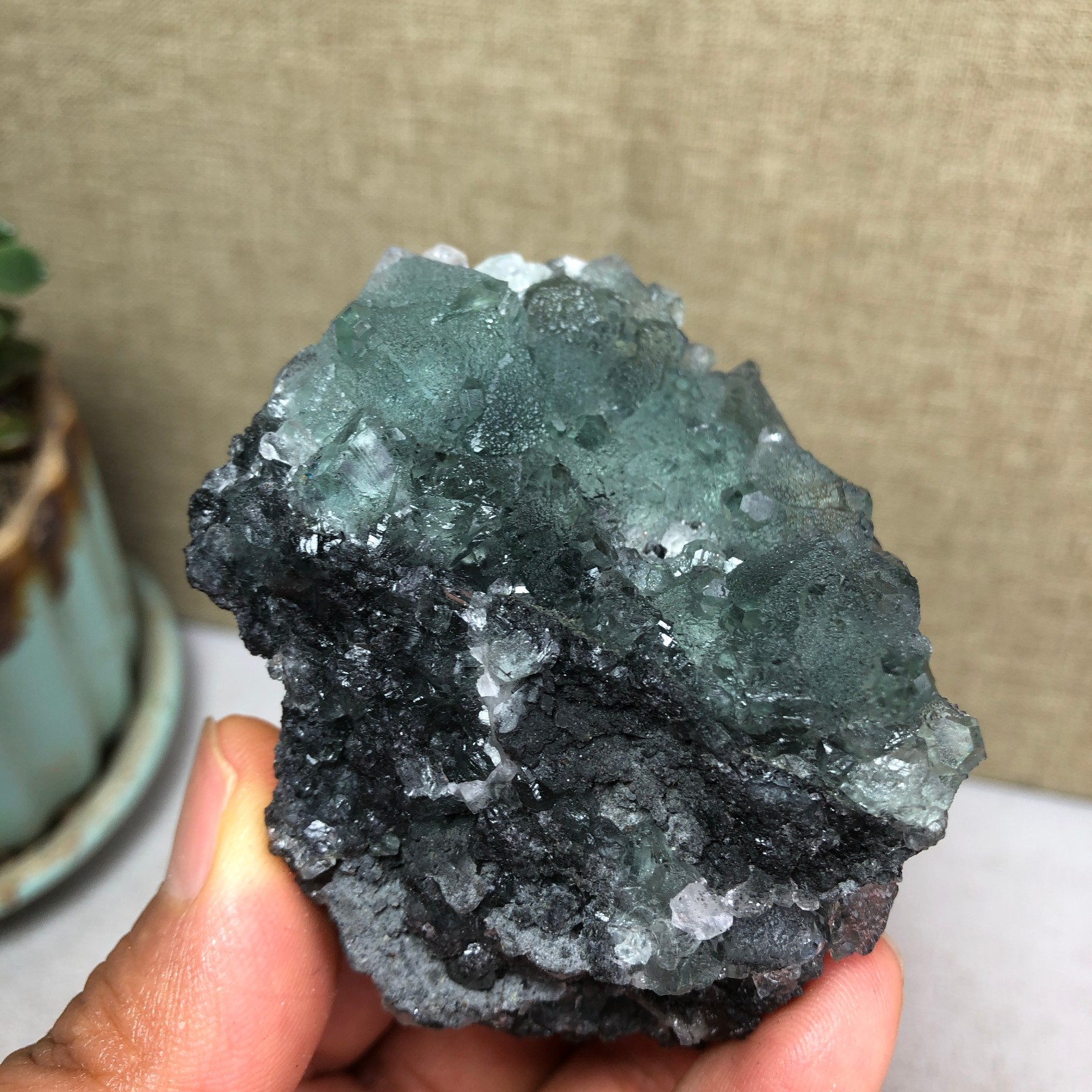 105g NATURAL Green Cubic FLUORITE Crystal Cluster Mineral Specimen A4731