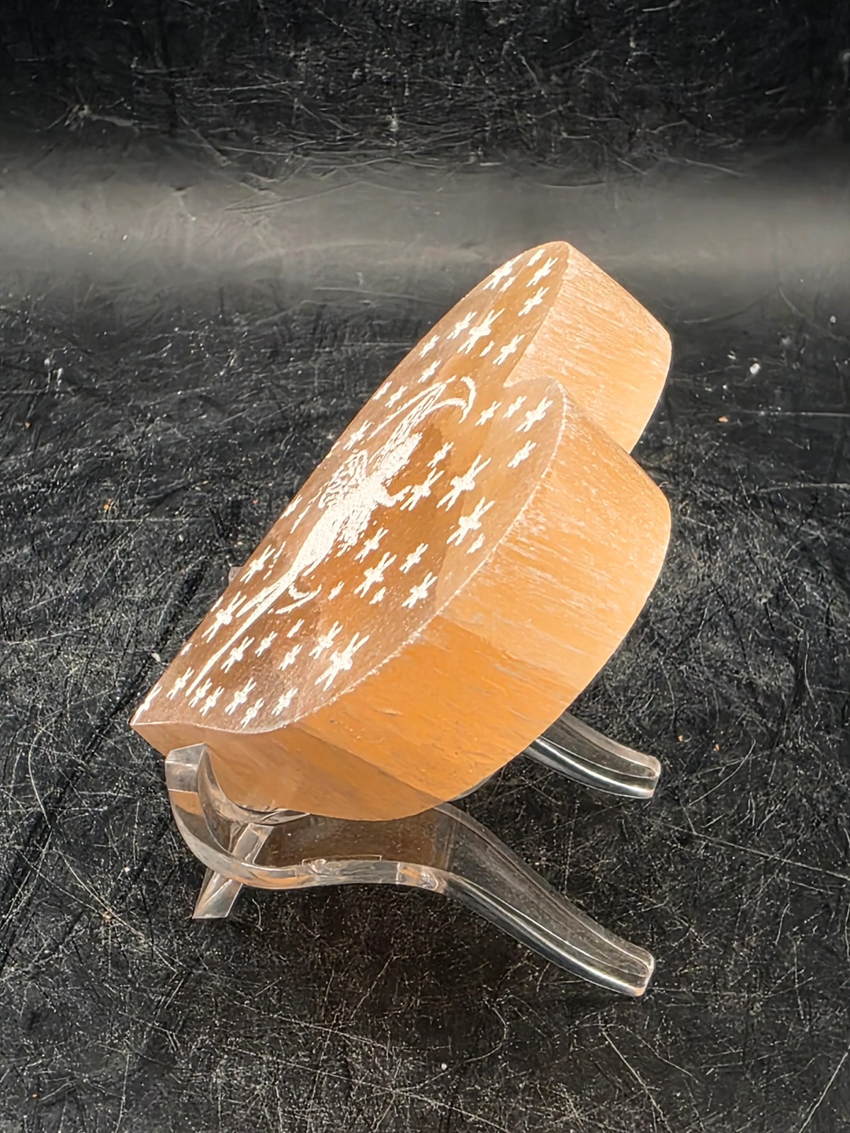 Peach selenite fairy heart!! 2 inches by 2 inches!!