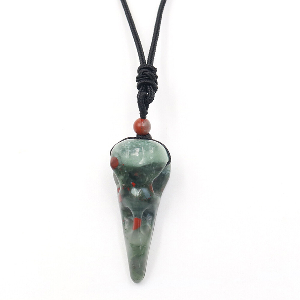 Crow Head Bird Skull Hand Pendant Natural Crystal Necklace Quartz Stone Carving