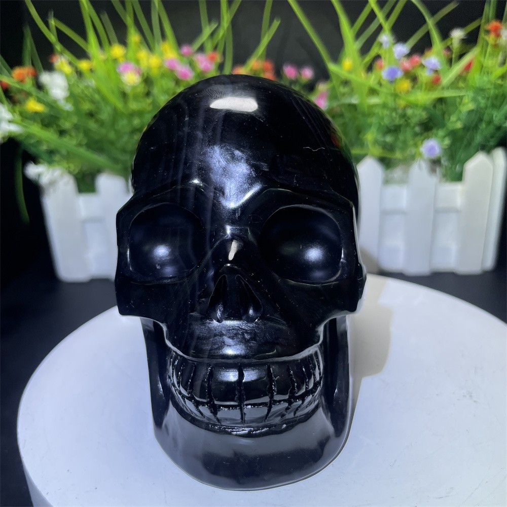 2.2LB 3.9″ Natural Black Sardonyx Agate Skull Carving Crystal Quartz Home Decor