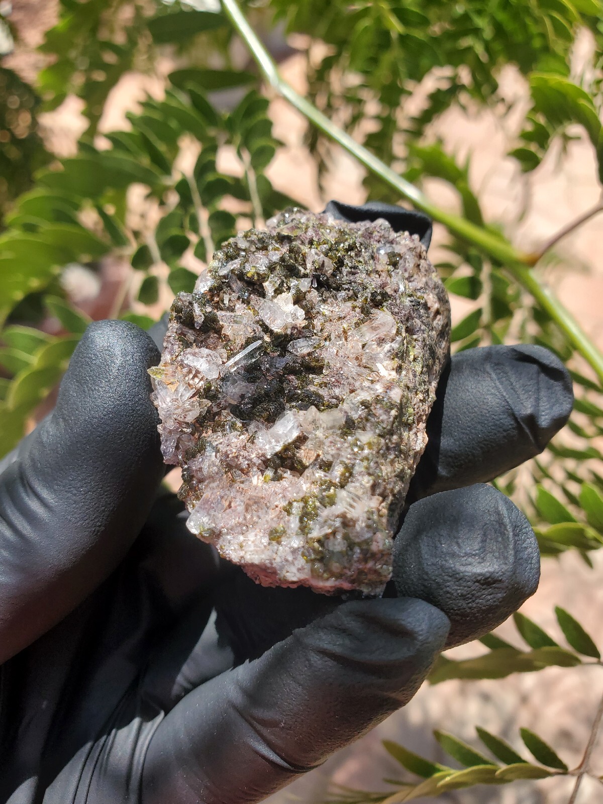 46g Natural Epidote, Super Sparkly Green Epidote with Quartz Specimen B88
