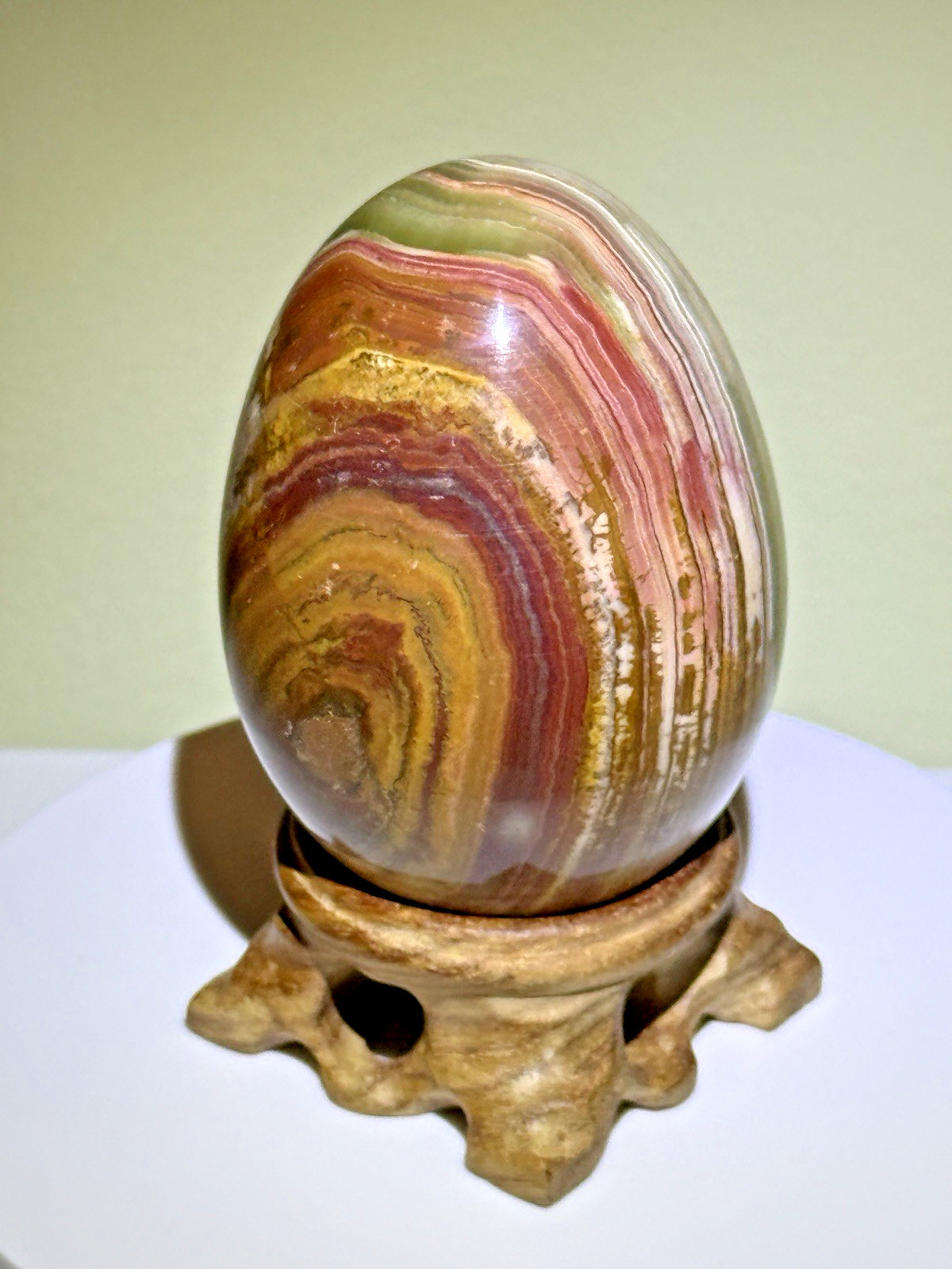 VIVID Multicolor Banded Onyx Egg with Wooden Stand