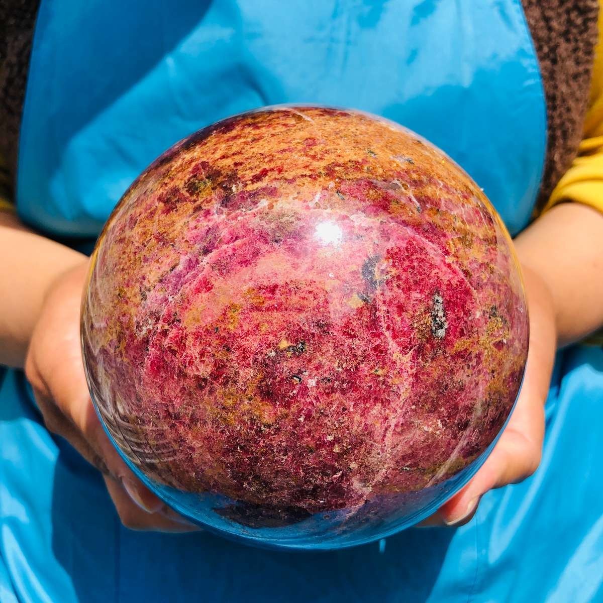 7.67LB Natural Rhodonite Crystal Sphere Pink Black Healing Gem Stone 4791