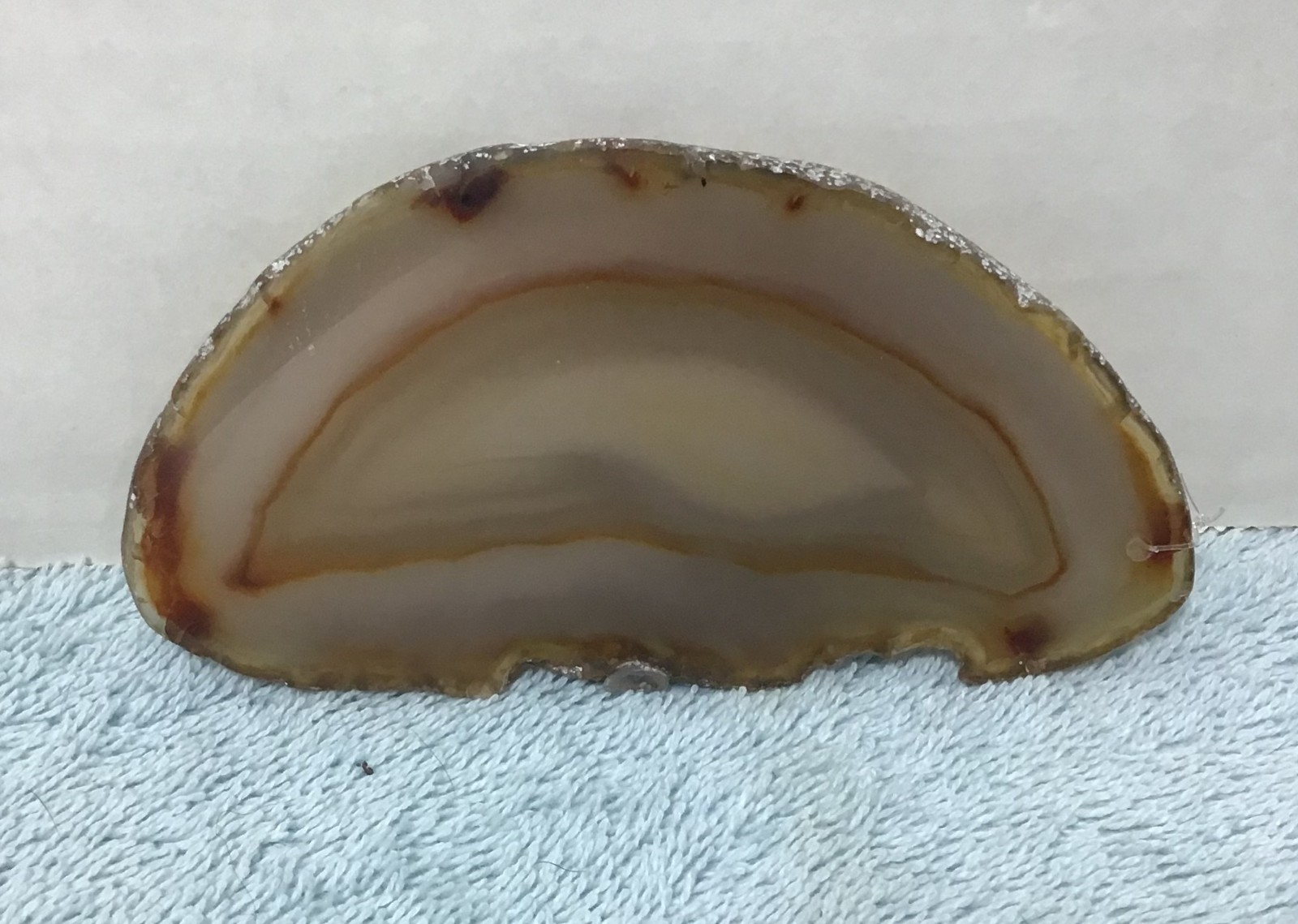 Brazilian Agate Slice Gemstone Opaque With Pink Orange Yellow Tan