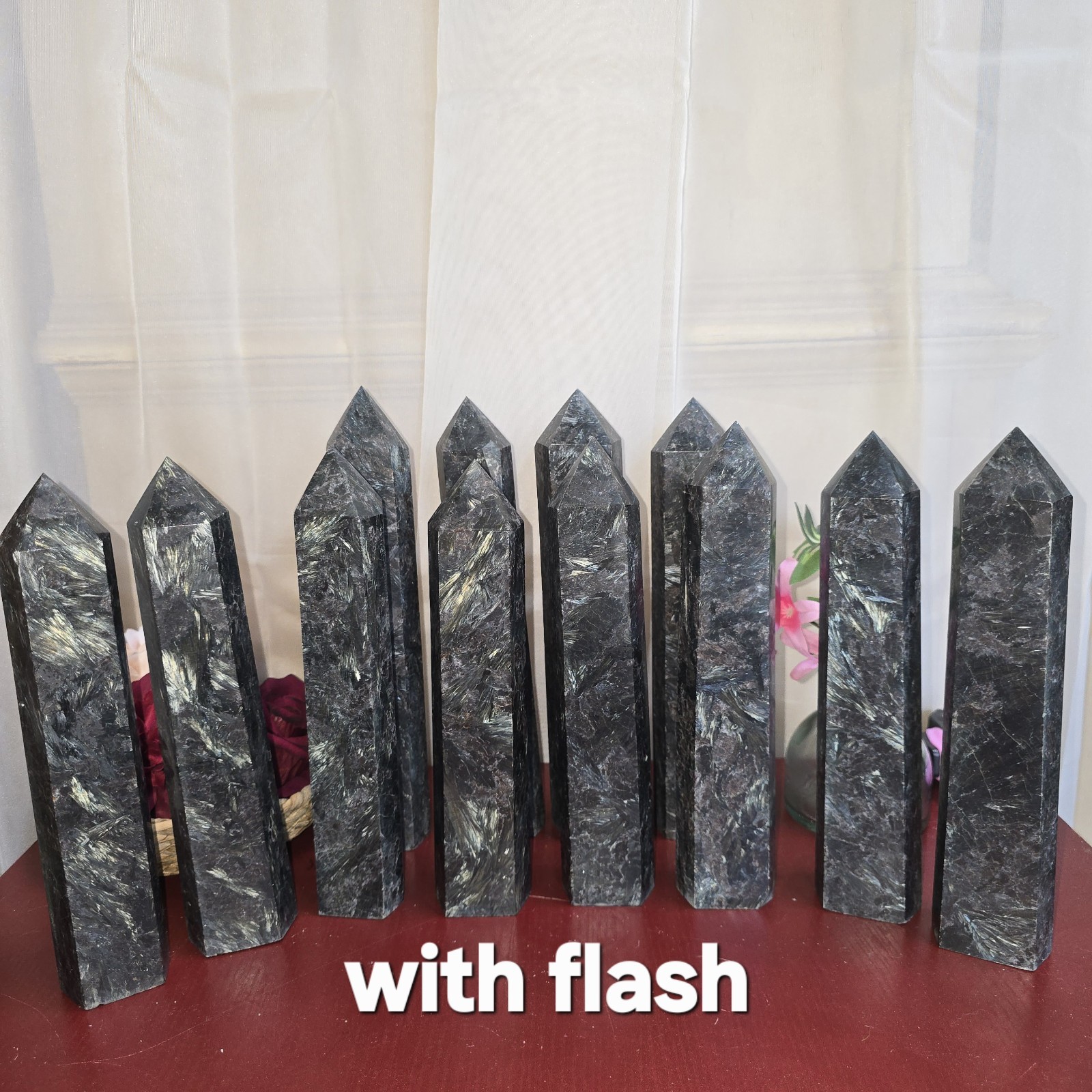 Xl Arfvedsonite And Garnet Crystal Tower Blue And Gold Flashes