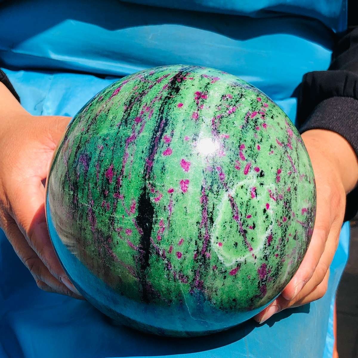 9.81 LB Large Natural Ruby Zoisite Sphere Crystal Healing Stone Specimen 5152