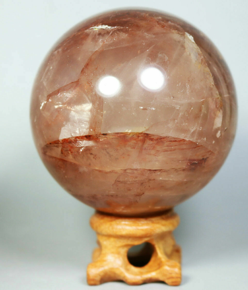 Natural RED FIRE QUARTZ Hematoid Crystal PHANTOM MULTI INCLUSIONS Sphere Stand