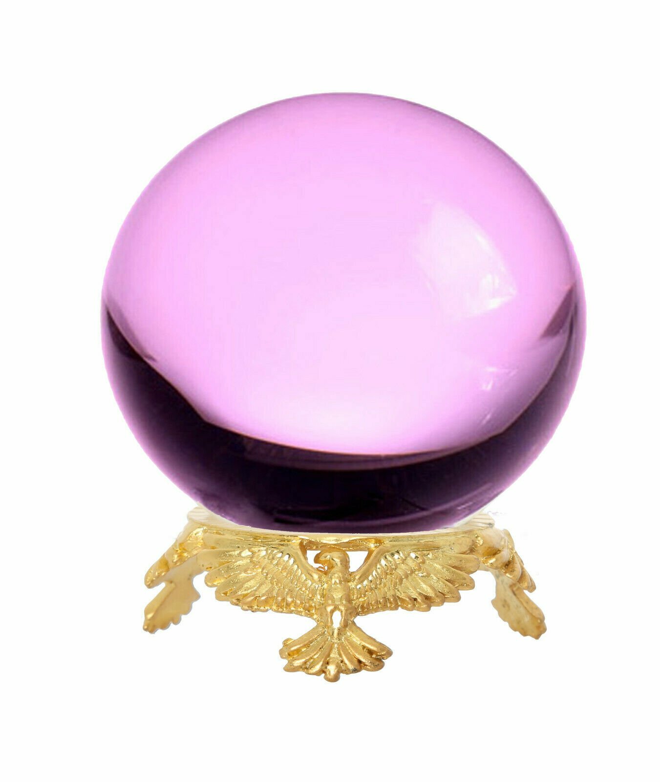 Crystal Ball 50mm Sphere for Feng Shui, Meditation, Decor, with Gold Eagle Stand