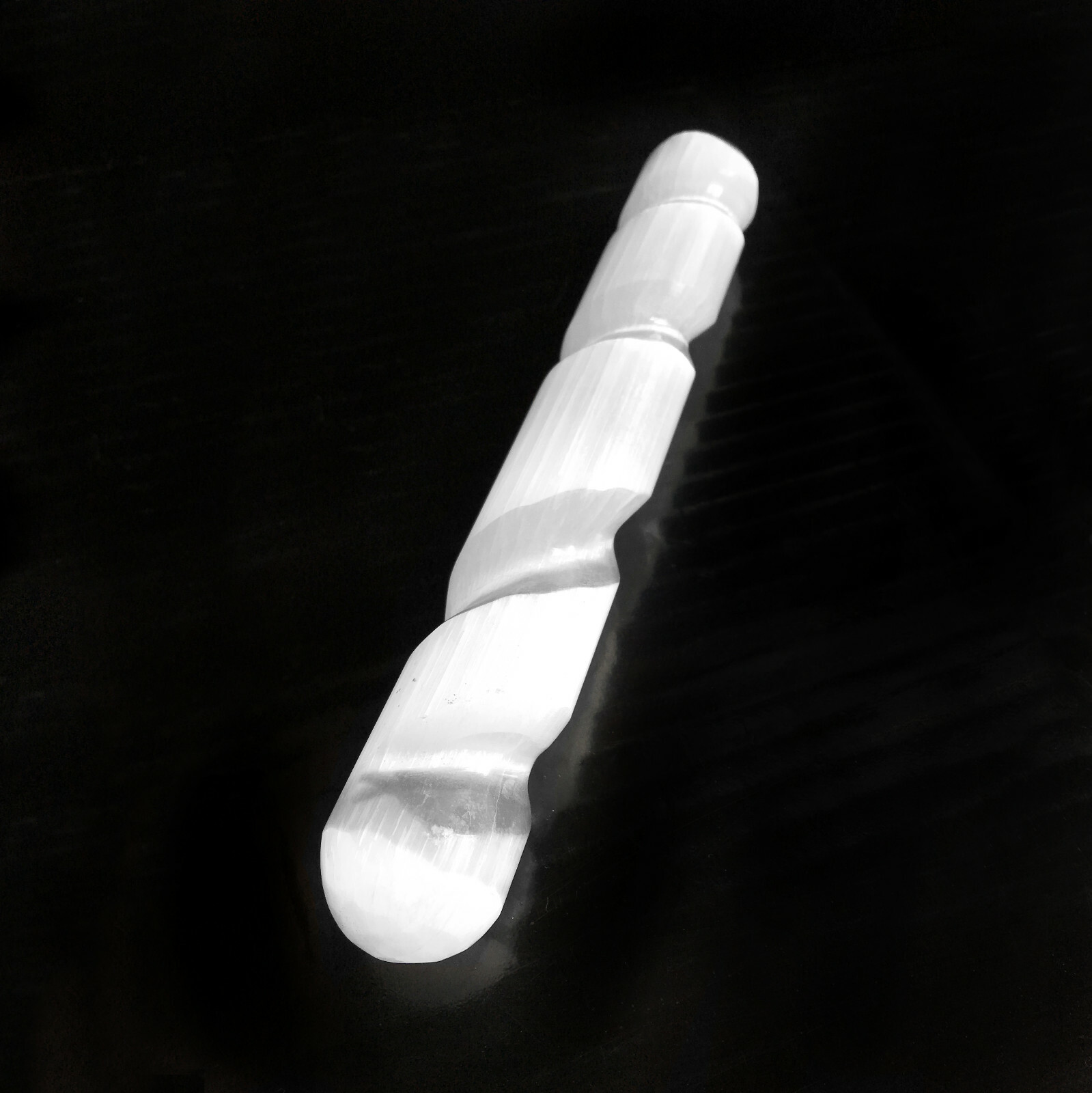 Selenite Crystal Massage Wand 8 ” Spiral Polished XL Round Point Tip Reiki Energ