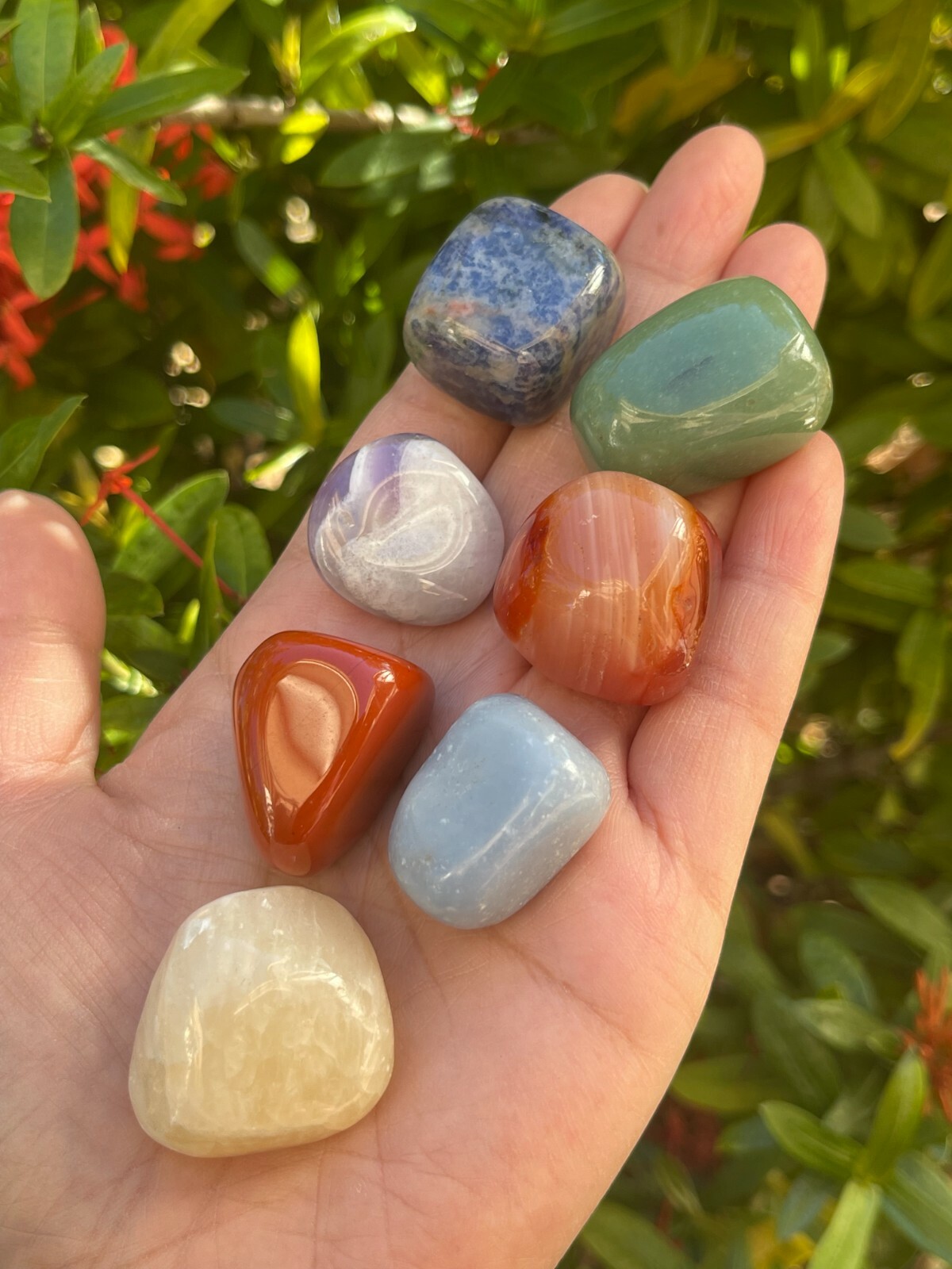 Chakra Genuine Tumbled Stone Set 7 With Chakra Print Cotton Bag, Wholesale Bulk