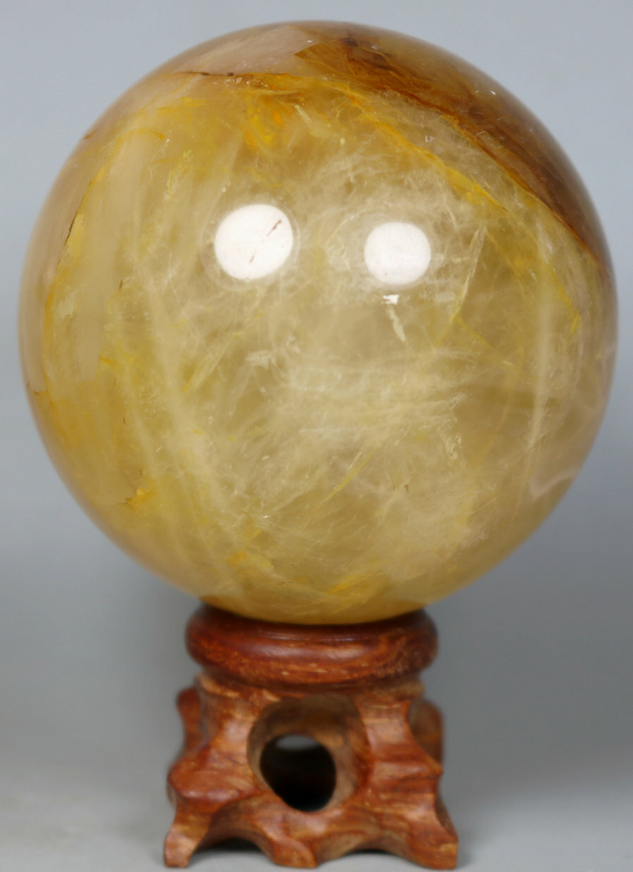 NATURAL Yellow PHANTOM MULTI-INCLUSIONS Quartz Crystal Stone Sphere Ball / Stand