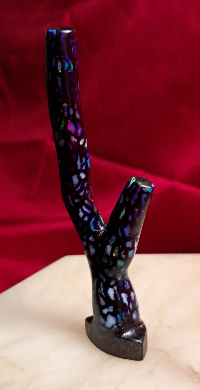 Huge Multicolor Indonesian Wood Opal Fossil Inlaid Mosaic Branch Stands Up