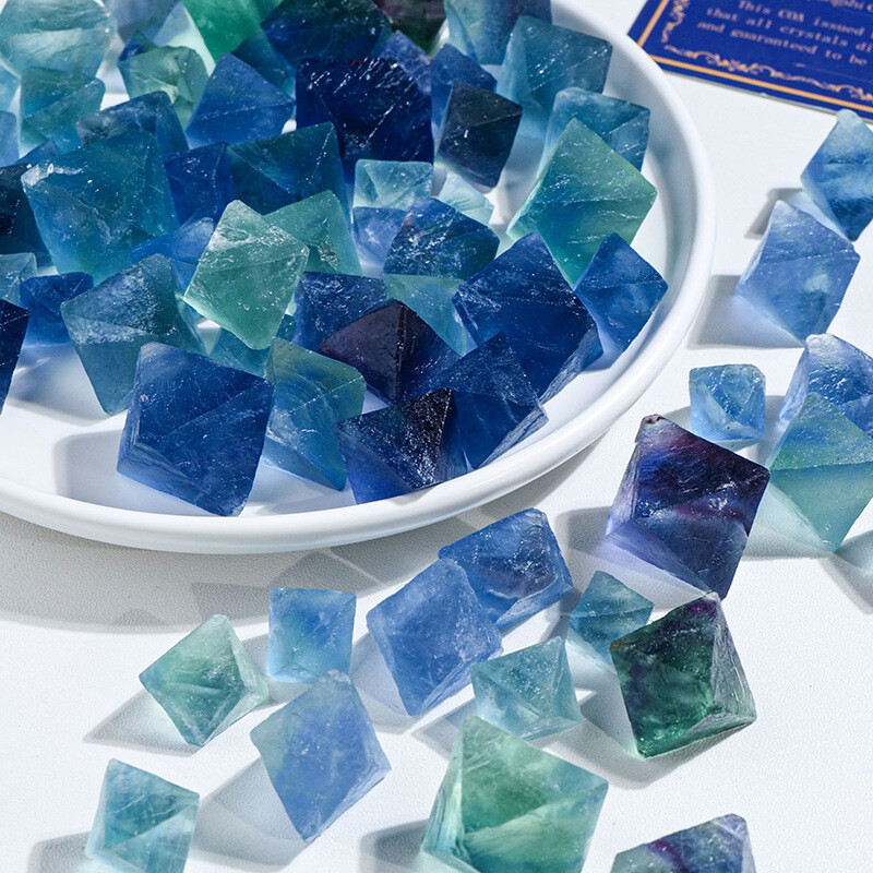 US 100g Natural Blue Fluorite Octahedron Crystal Mineral Crystal Reiki Healing