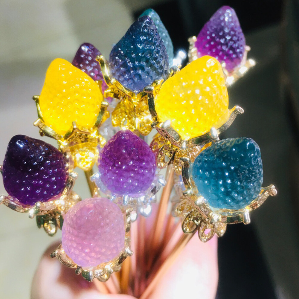 5pc Natural Fluorite Carved Rose Flower Hairpin Quartz Crystal Reiki Healing New