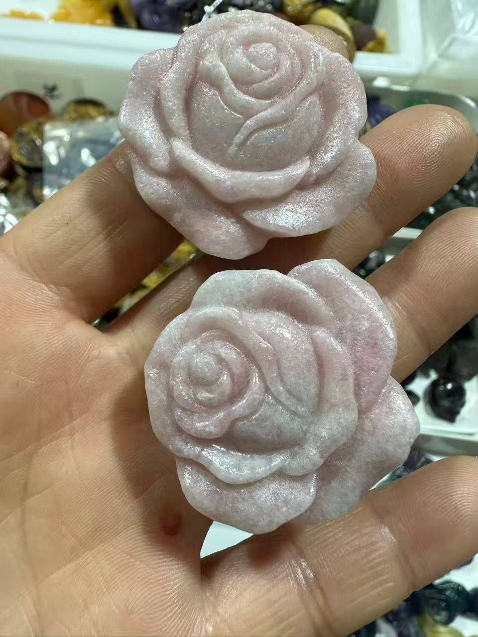 1pc Natural pink opal quartz carved flower Skull Reiki Crystal Decor gift