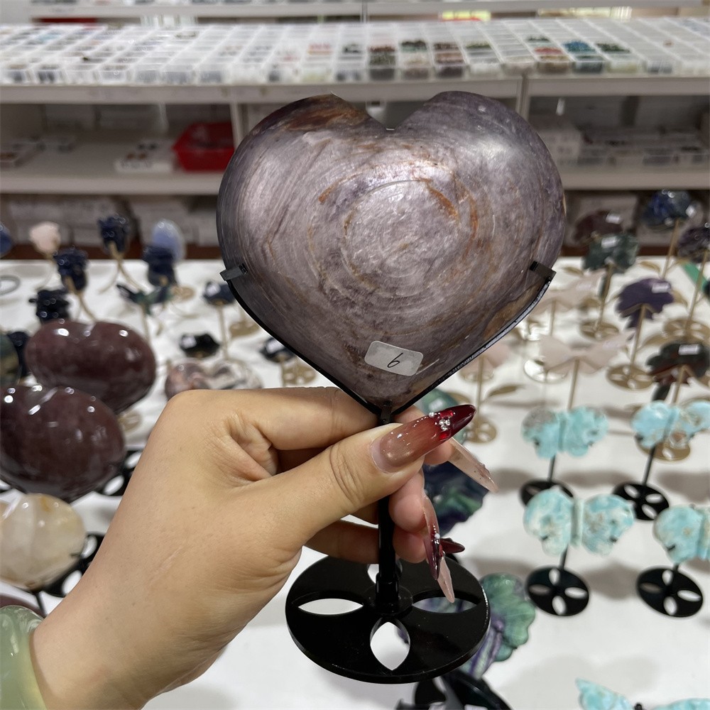 1.3LB 6.6″ Natural Purple Mica Love Crystal Quartz Carving Reiki Home Decor