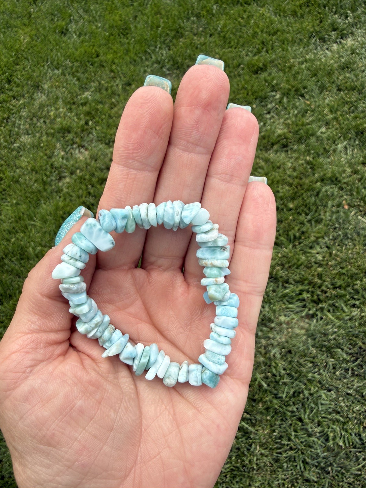 Genuine Larimar Chip Bracelet Stretch Blue Gemstone Bracelet Dominican Republic