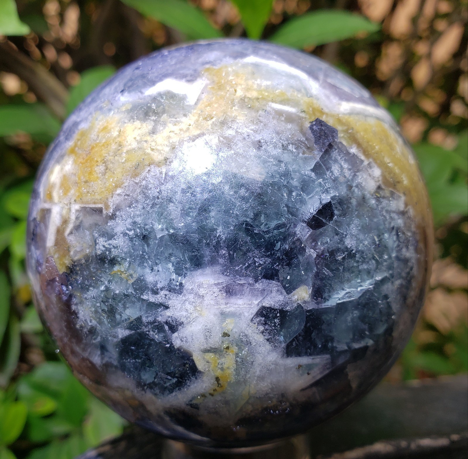 3″ Fluorite Root Crystal Sphere Orb Ball STRONG UV Mineral Druzy, 764g or 1.7 lb