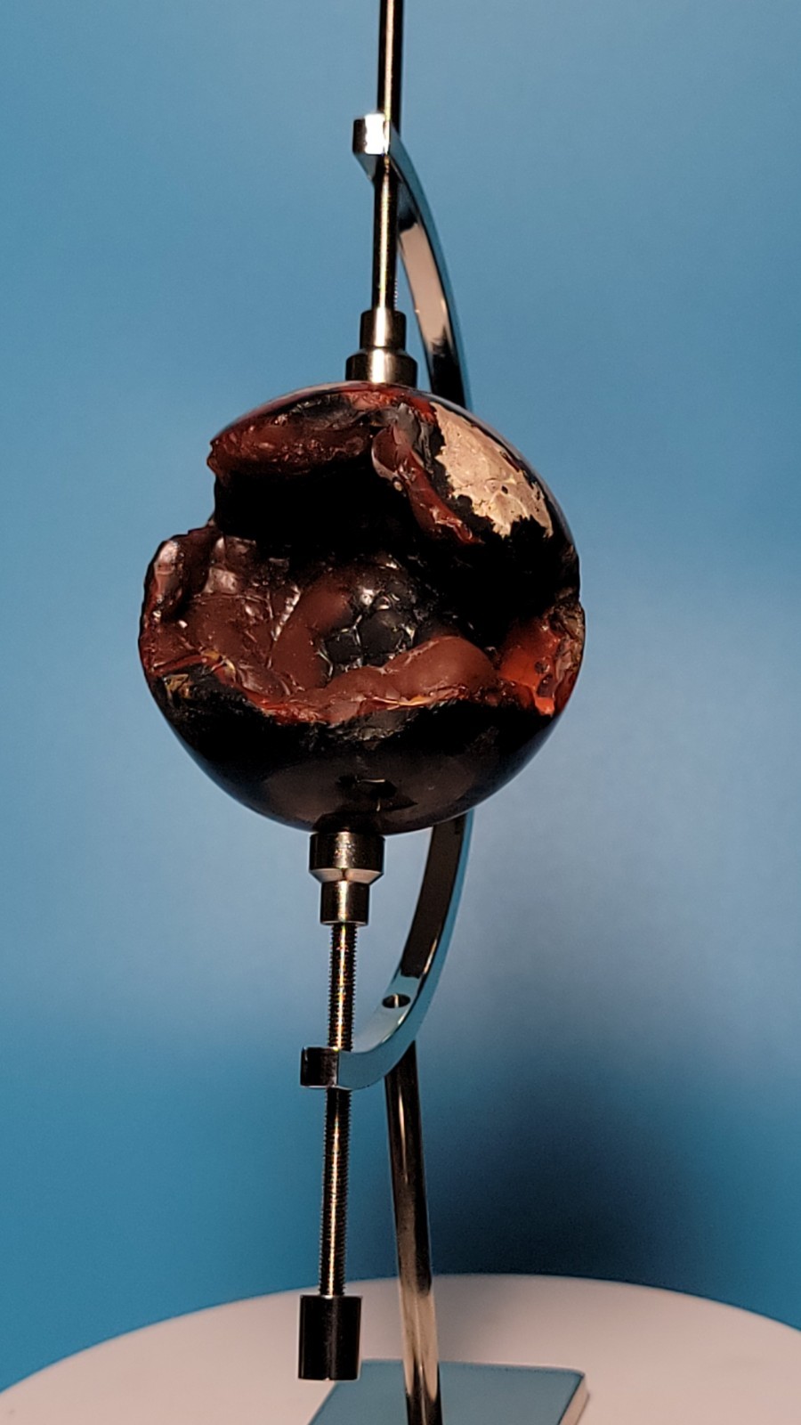 93G Natural Volcanic Red Agate QUARTZ Crystal Sphere and Aluminum Display Stand