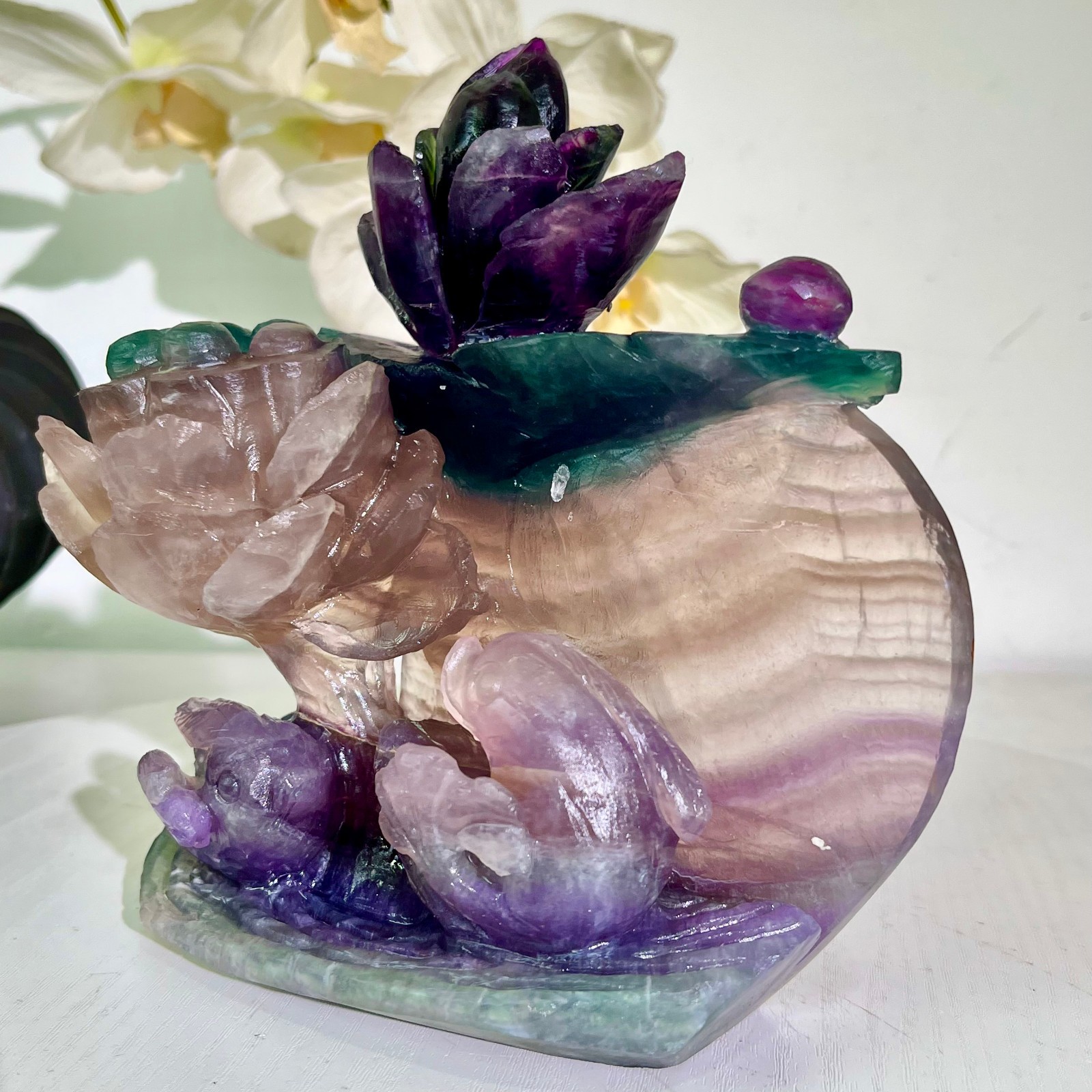 4.47LB Natural fluorite quartz products, hand carved and polished spiritual orn