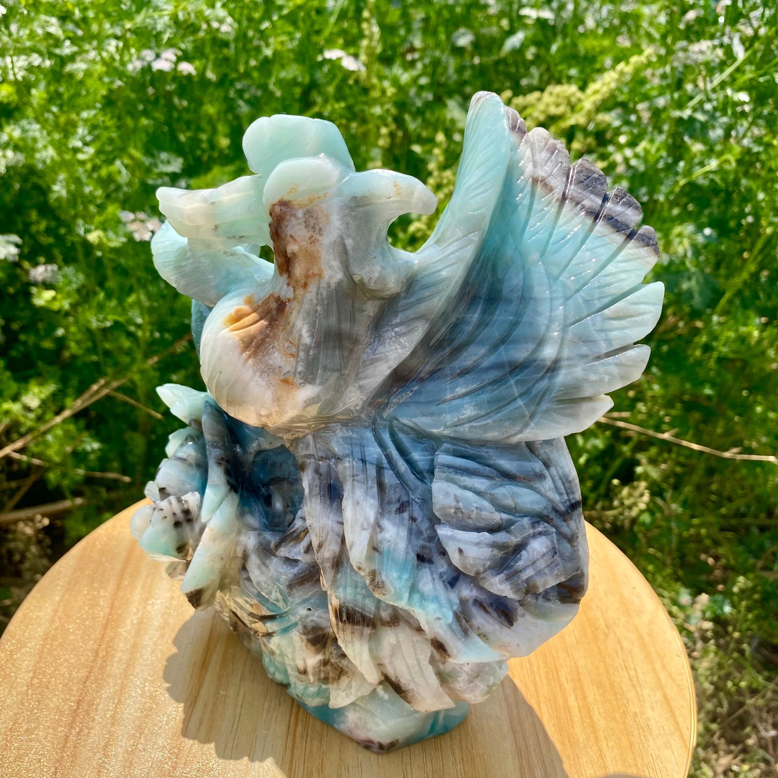 7LB Natural Blue Vein Stone Phoenix Carving, Home Decoration