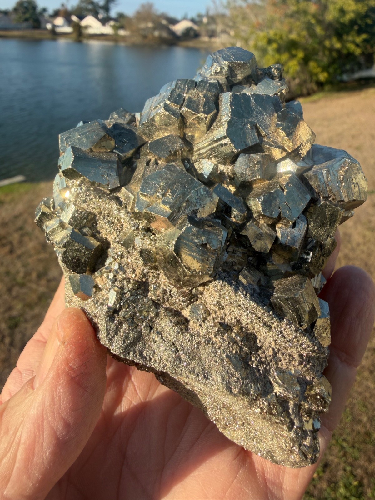 PYRITE Crystal CUBE Cluster Huanzala Mine Peru 665gr 4″+ wide