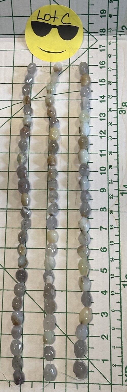 LOT 3 Polished 16” Agate Stones Strands Blue Brown Green White Mixed Colors READ