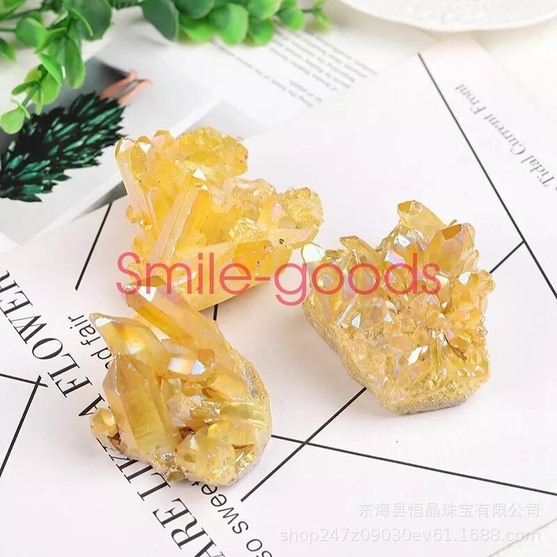 80g Natural Aura Yellow Titanium Stone Quartz Crystal Cluster Specimen Gift