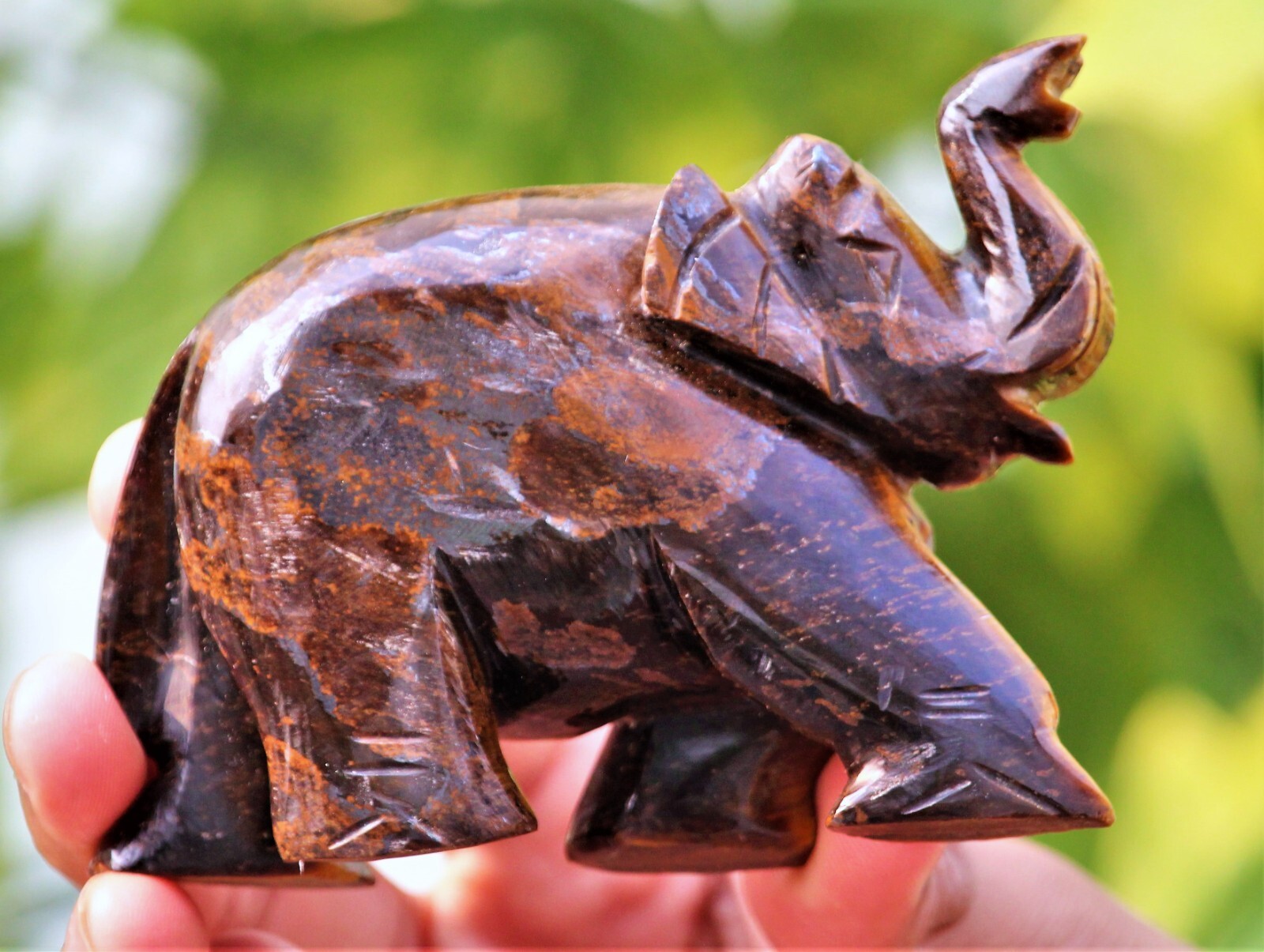 Figurine Elephant Natural Tiger’s Eye Crystal Carved Healing Charged Stone 290g