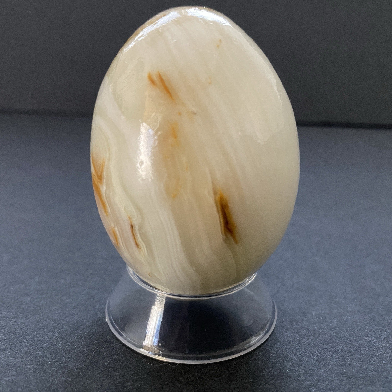 Natural Onyx Stone Egg With Stand Hand Polished Banded Agate Calcite Crystal