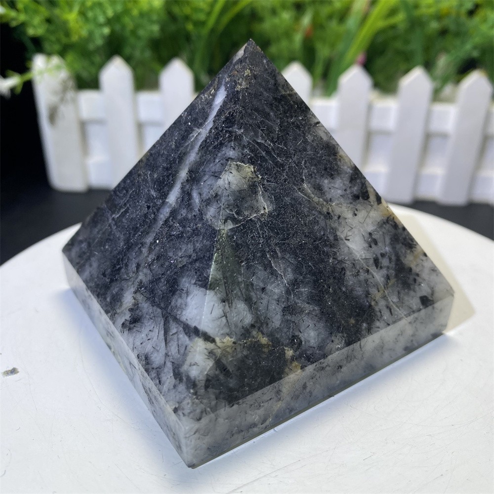 0.8LB 2.7″ Natural Black Rutiled Quartz Pyramid Statue Crystal Reiki Heal Decor