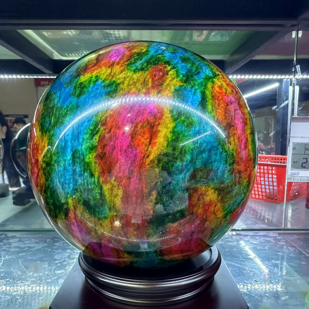 Natural “Seven Colors Jade” sphere quartz polished ball decor gift+stand 26LB+