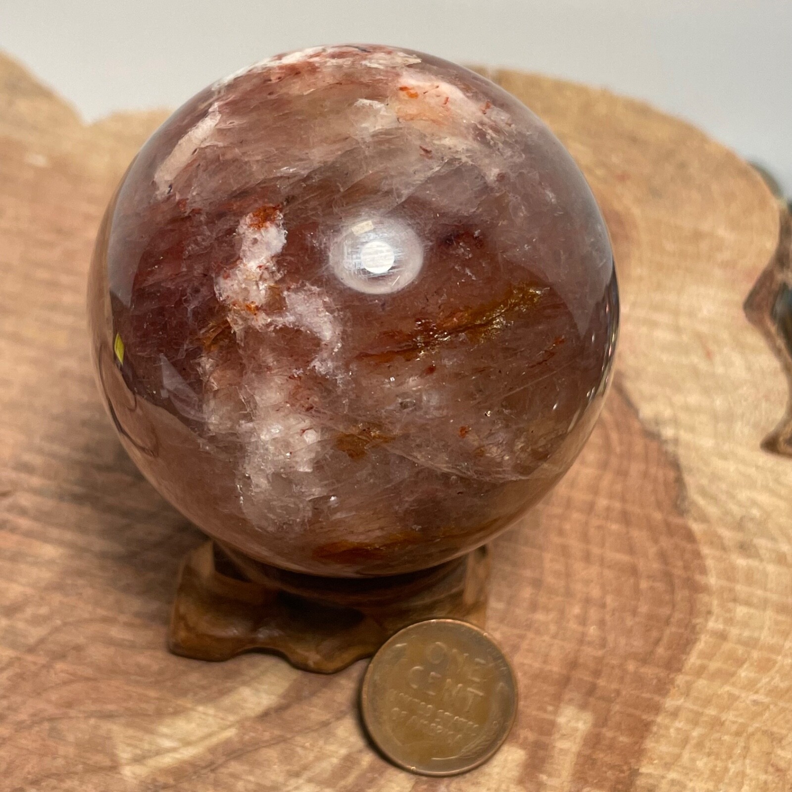 **No Stand** Quartz Sphere Blue Flash! Slightly Smoky Hematoid Flowers 263 Gram