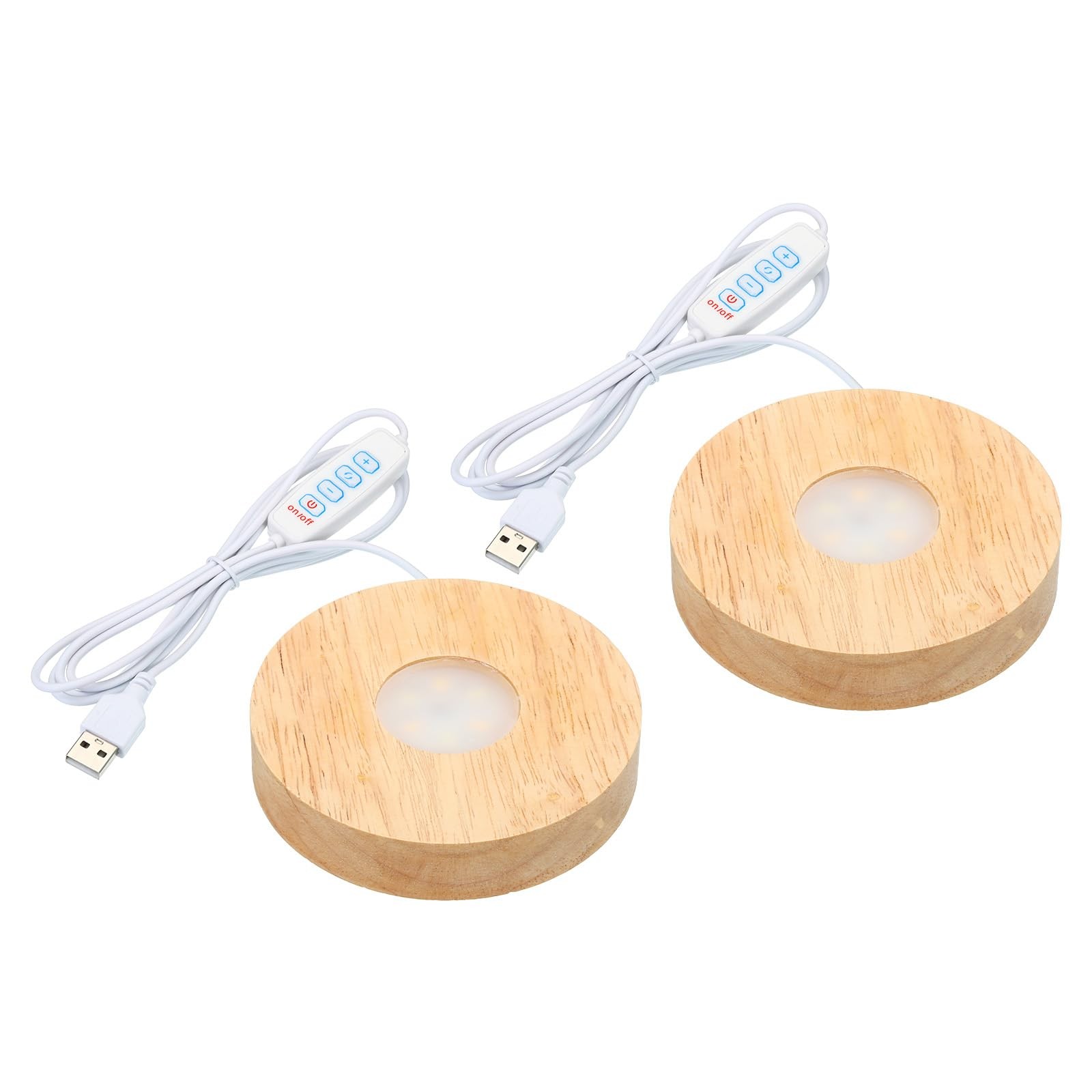 4 Inch Wooden LED Light Base, 2pcs Wood Light Display Base Stand Lighting wit…