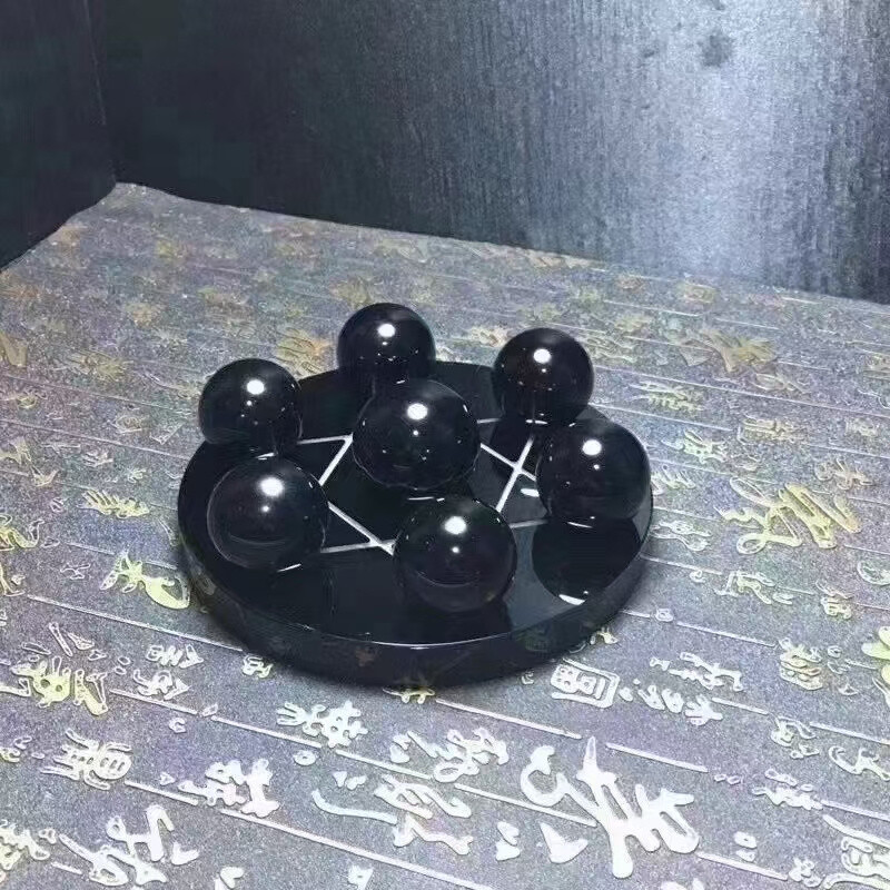 7pcs Natural Obsidian Healing Crystal Ball Quartz Seven Star Group Sphere+stand