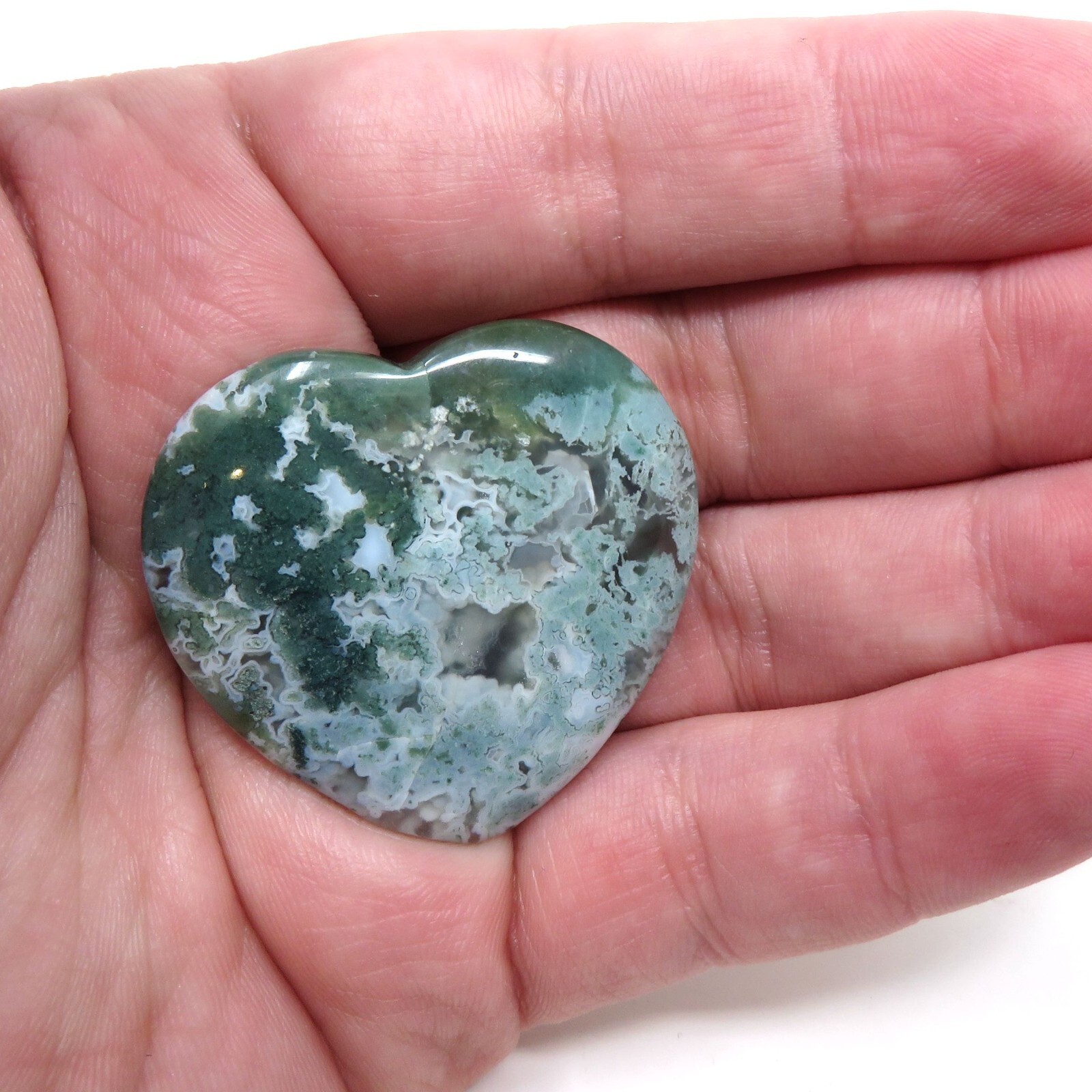 Moss Agate Stone Heart #926- 40mm or 1.5″ – Valentines Day Love Pocket Gemstone