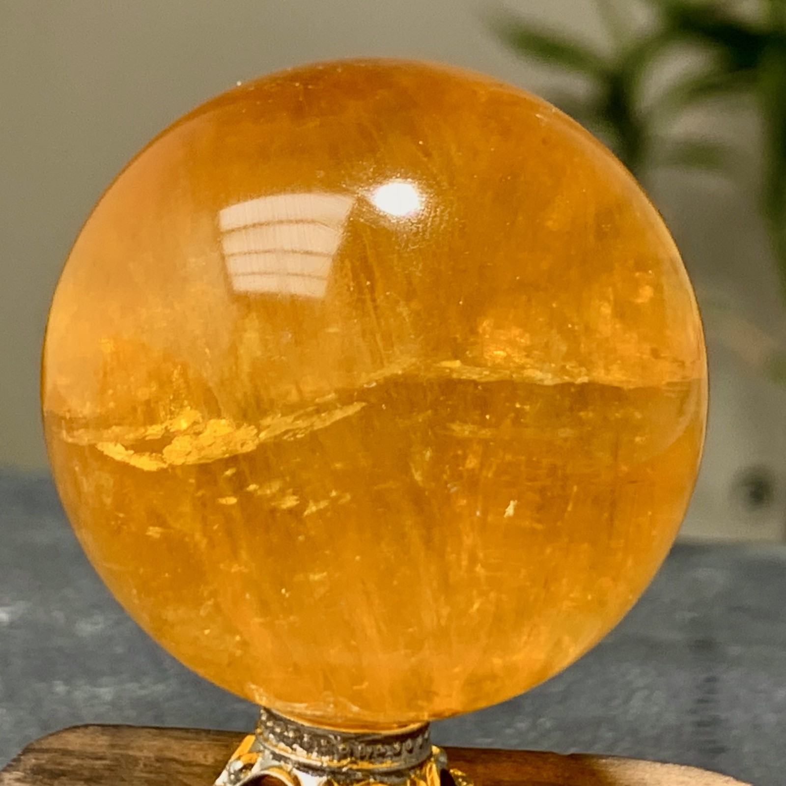 126G Natural yellow fluorite and mica symbiotic crystal ball healing