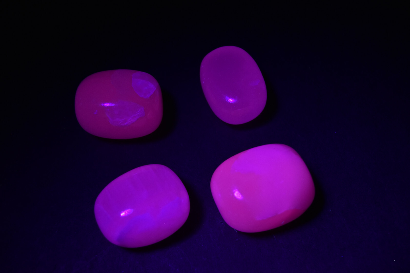 Pink Mangano Calcite Tumbled Stones Fluorescent UV Reactive 4 pieces # S2
