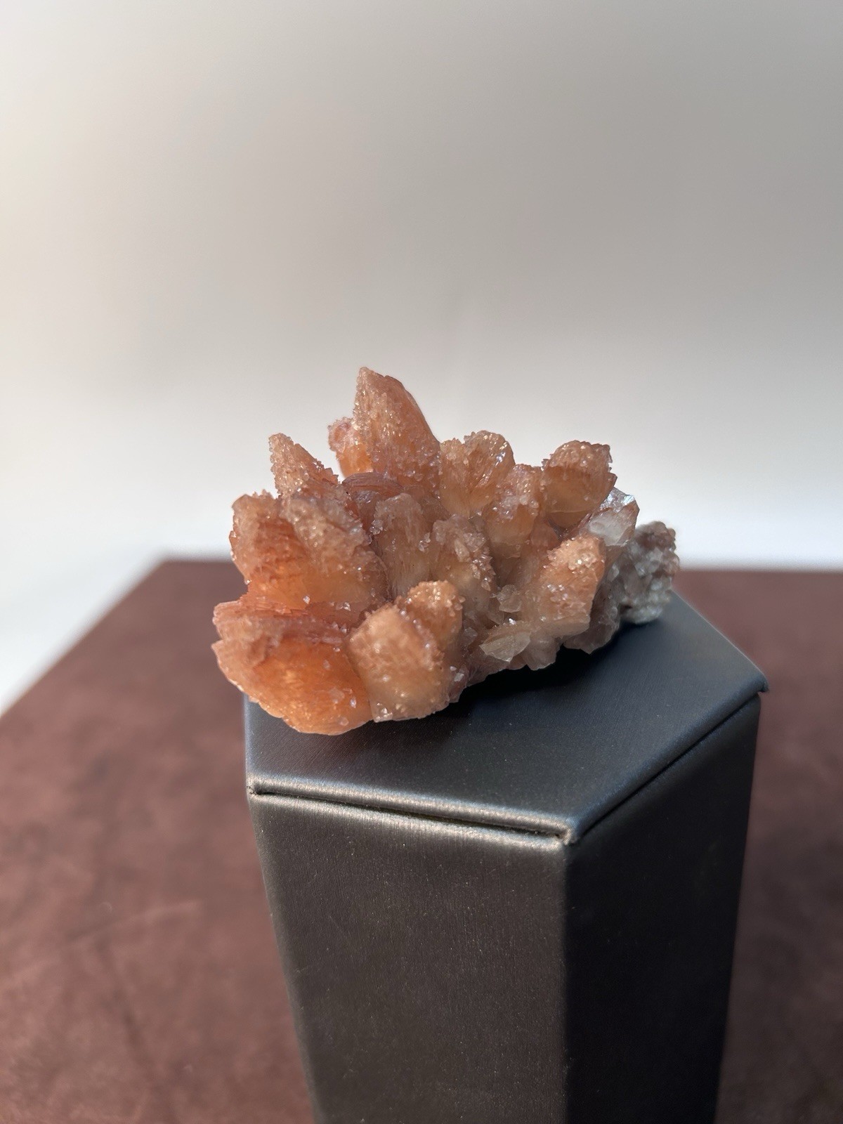 Peachy Salmon Orange Calcite on Calcite Santa Eulalia Mexico Joseph Simon